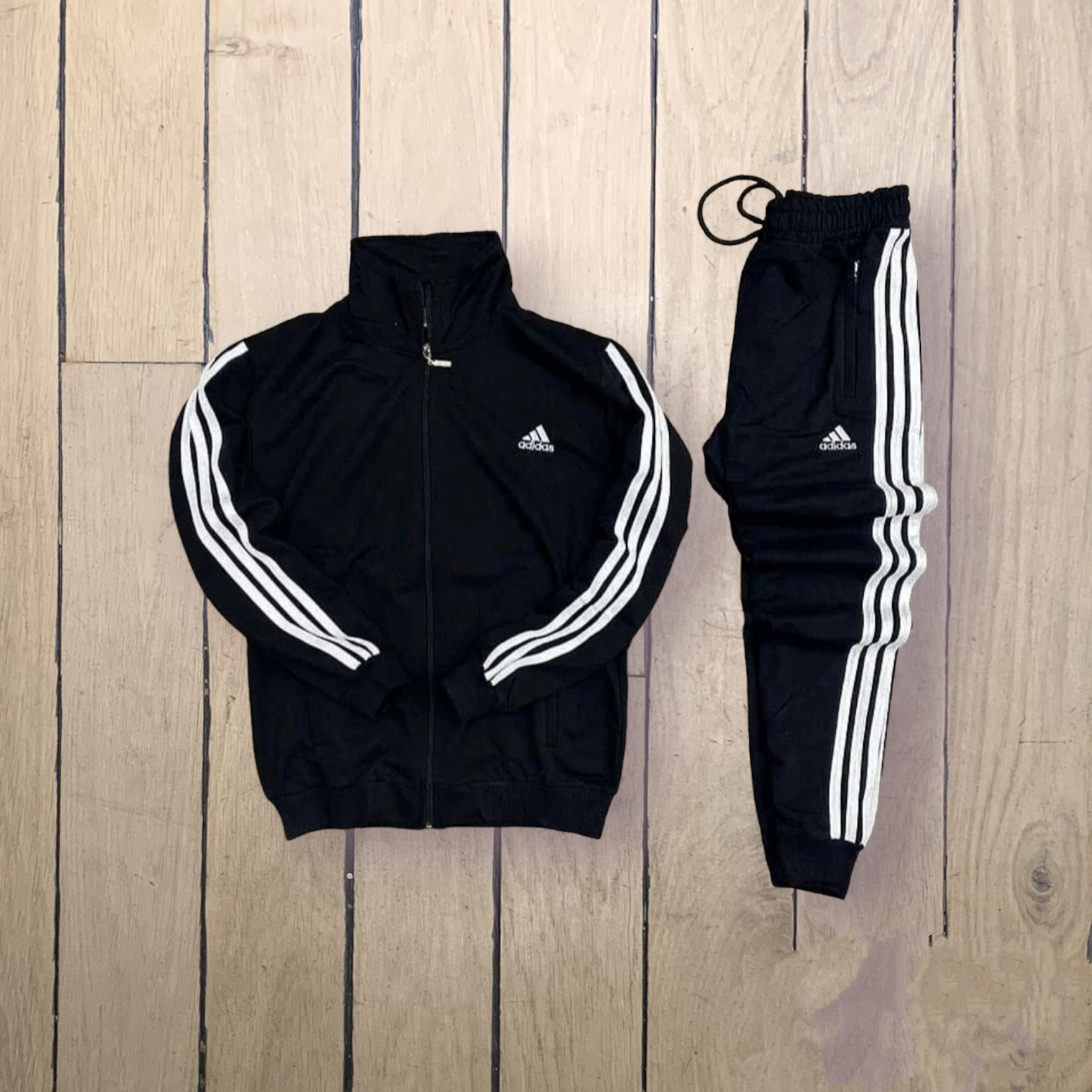 Adidas 3-Stripe Track Suit Mens Large Black White Jacket Pants | eBay